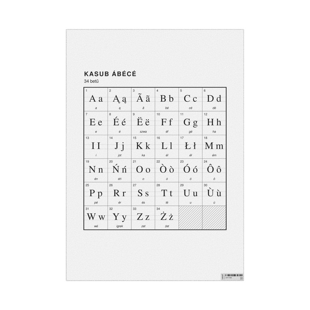 Leskoff Kashubian Alphabet Chart, 23.4 x 33.1 in (59.4 x 84.1 cm, Poster / Wall Chart), Hungarian-Labeled, image 1 of 2