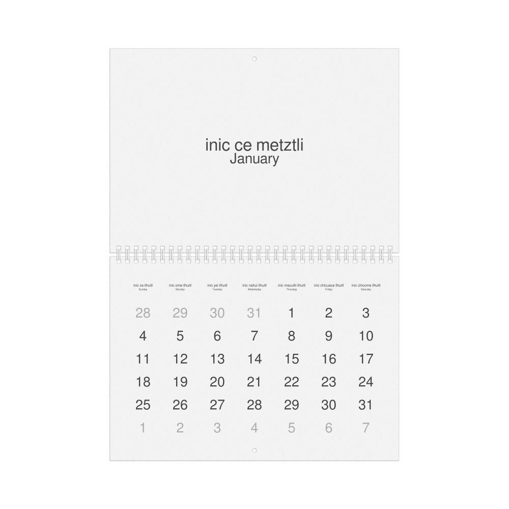 Leskoff 2026 Wall Calendar, Nahuatl/English-Labeled, Sunday-Start Layout, Wire-Bound, 11.7 x 8.3 in (29.7 x 21.0 cm), image 1 of 1