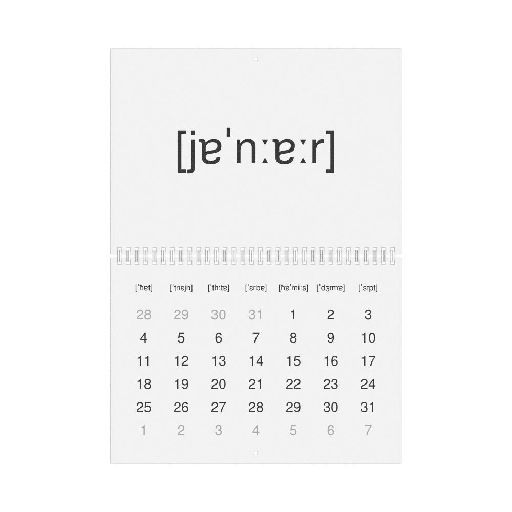 Leskoff 2026 Phonetic Wall Calendar, IPA-Labeled (Maltese), Sunday-Start Layout, Wire-Bound, 11.7 x 8.3 in (29.7 x 21.0 cm), image 1 of 1