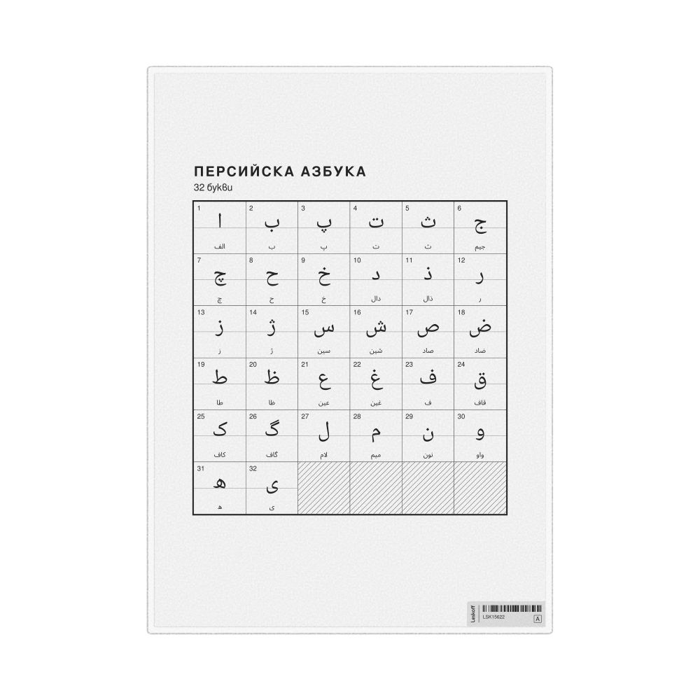 Leskoff Persian Alphabet Chart, 8.3 x 11.7 in (21.0 x 29.7 cm, Desk Chart, Laminated), Bulgarian-Labeled, image 1 of 2
