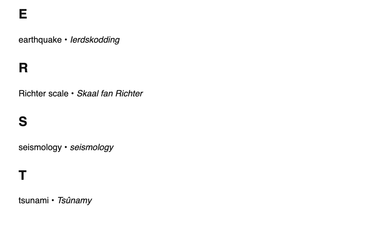 Seismology terms in West Frisian
