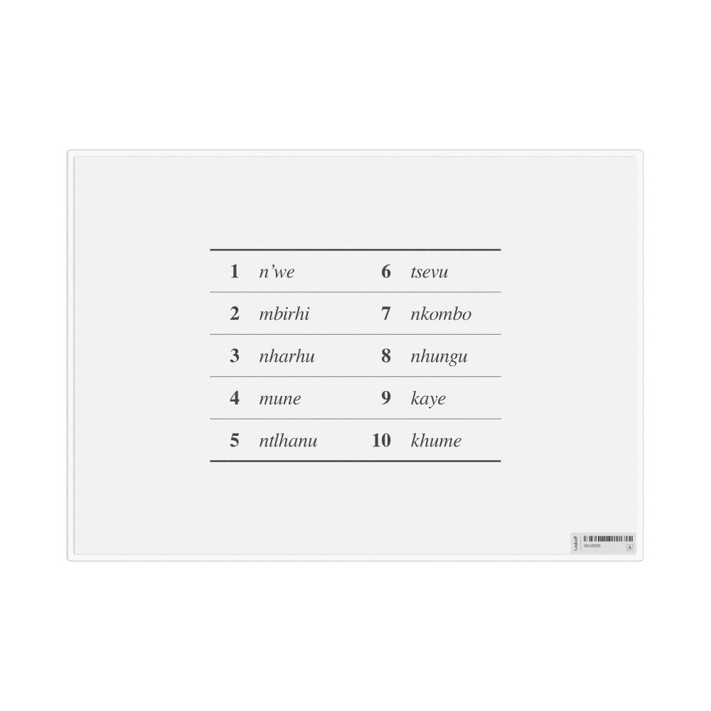 Leskoff Numbers 1–10 in Tsonga, Desk Chart, 11.7 x 8.3 in (29.7 x 21.0 cm), image 1 of 1