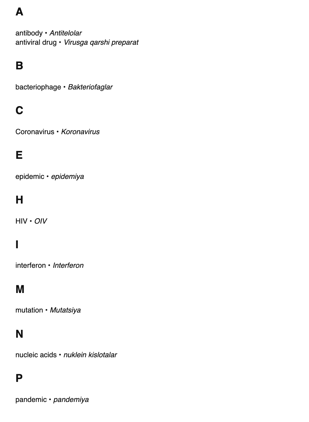 Virology terms in Uzbek