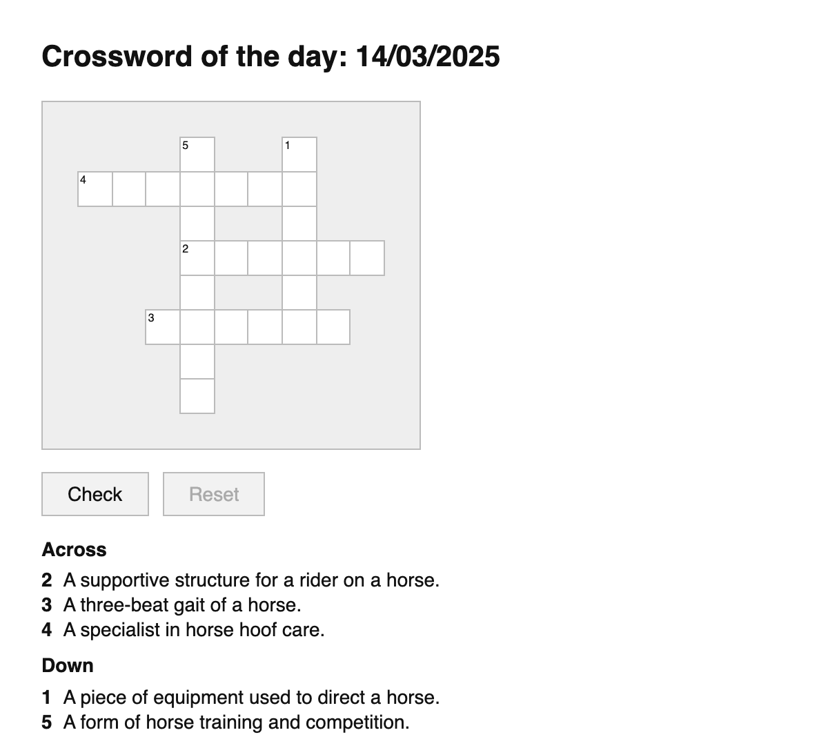 Equestrianism Crossword