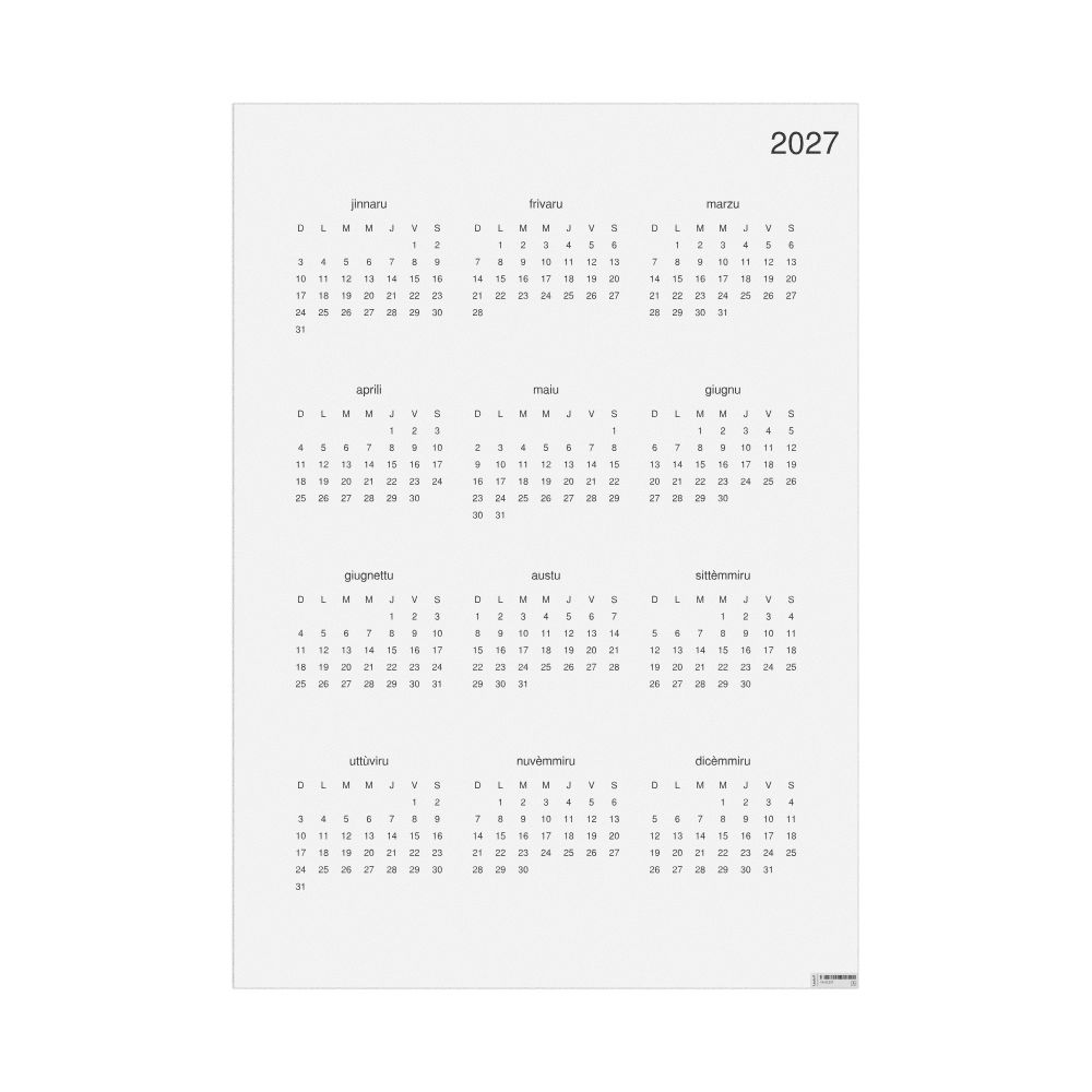 Leskoff 2027 Wall Calendar, Sicilian-Labeled, Sunday-Start Layout, Poster / Wall Print, 23.4 x 33.1 in (59.4 x 84.1 cm), image 1 of 1