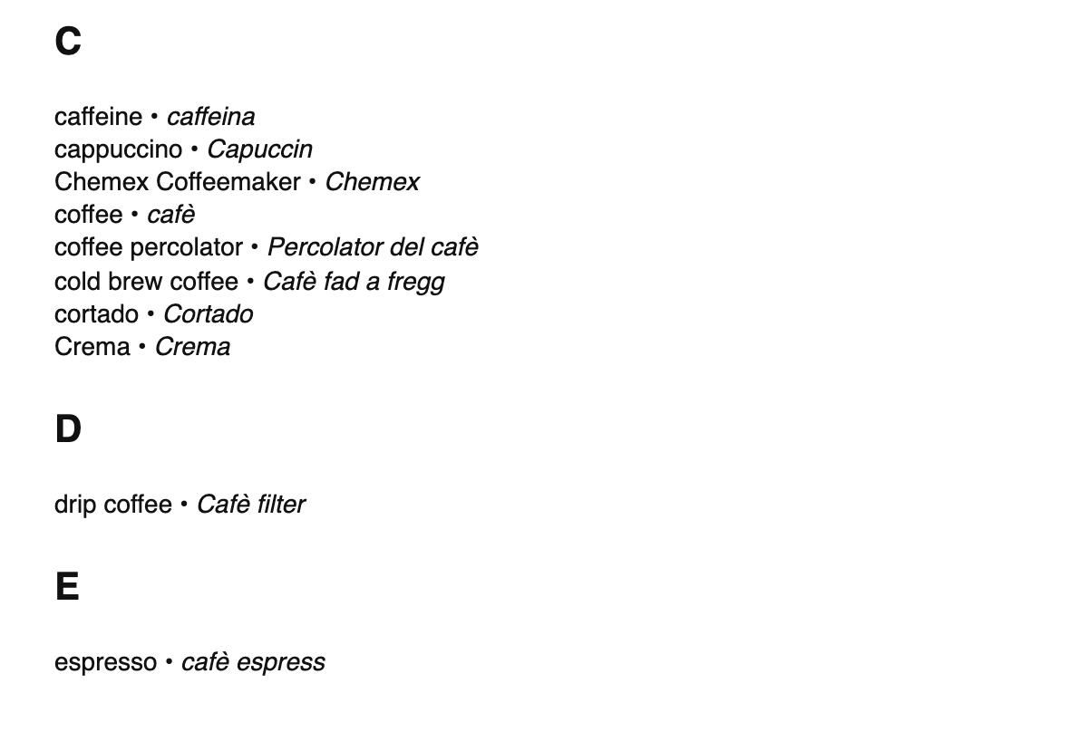Coffee terms in Lombard