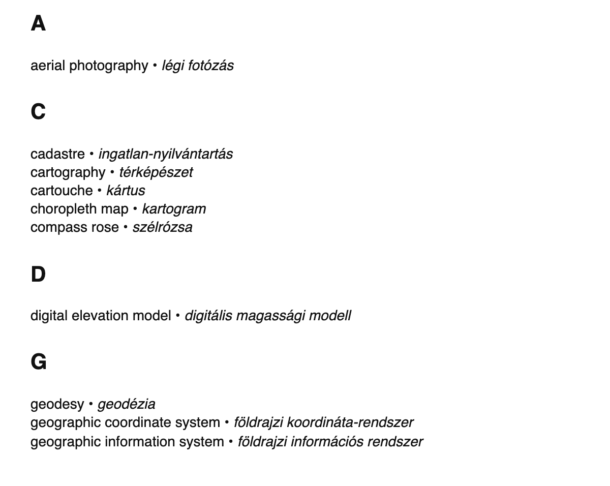 Cartography terms in Hungarian