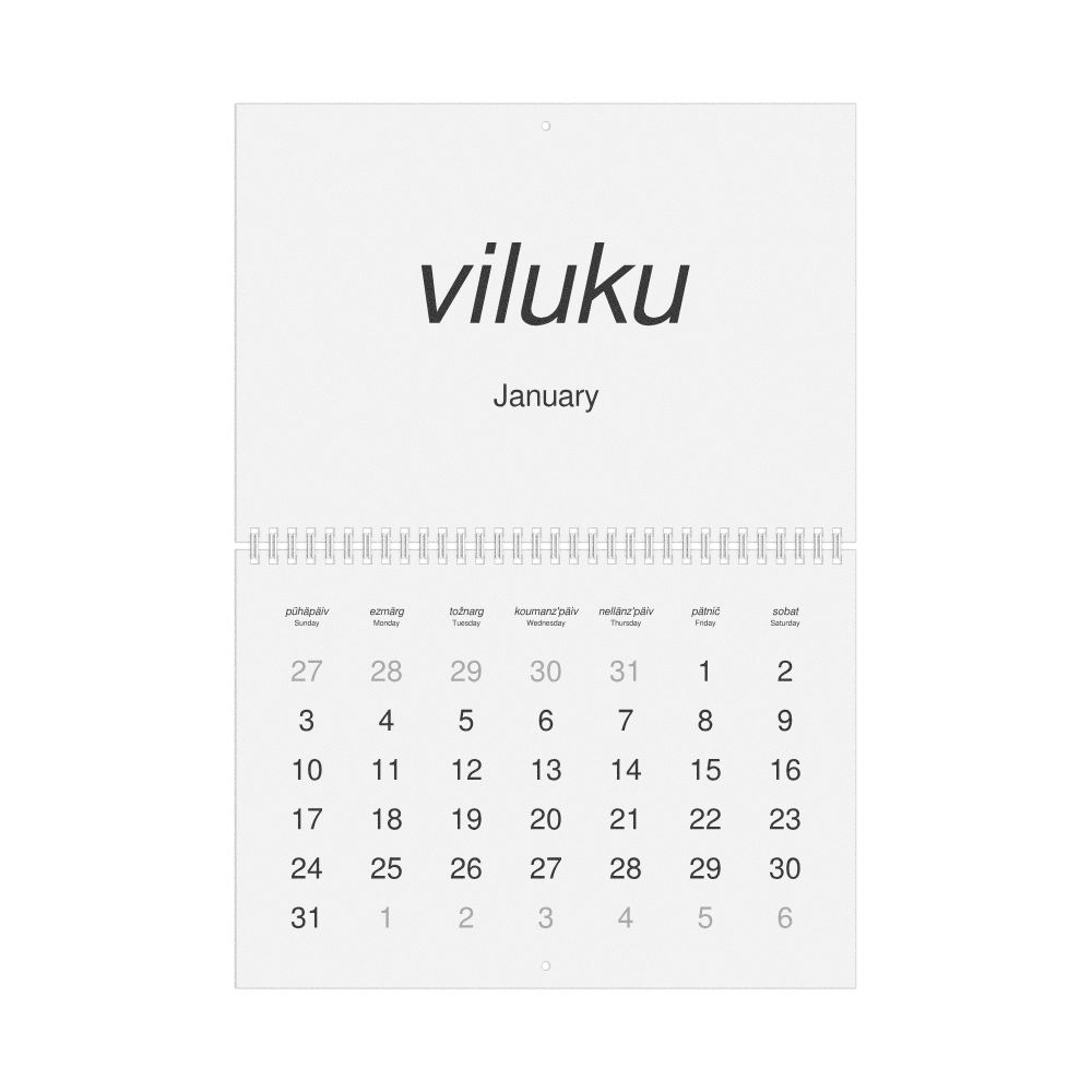 Leskoff 2027 Wall Calendar, Veps/English-Labeled, Sunday-Start Layout, Wire-Bound, 11.7 x 8.3 in (29.7 x 21.0 cm), image 1 of 1