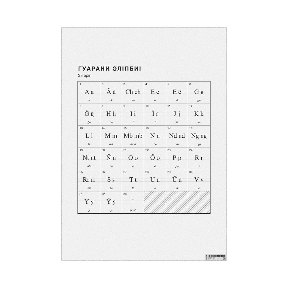 Leskoff Guarani Alphabet Chart, 23.4 x 33.1 in (59.4 x 84.1 cm, Poster / Wall Chart), Kazakh-Labeled, image 1 of 2