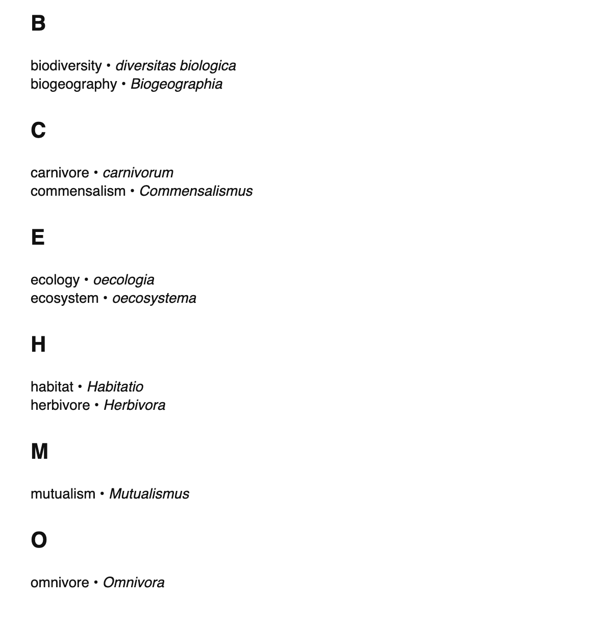 Ecology terms in Latin