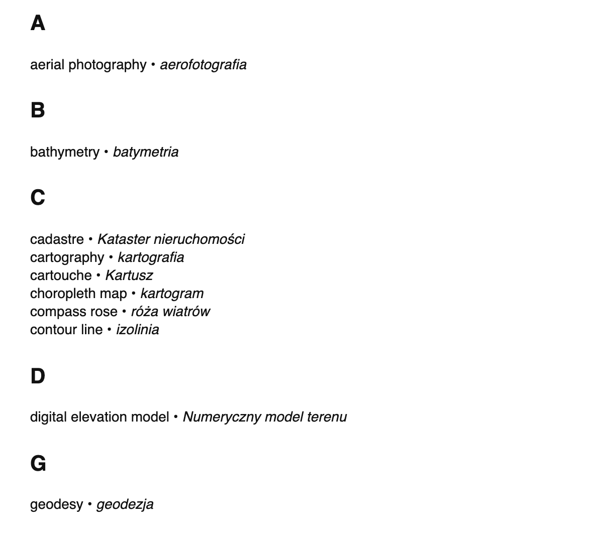 Cartography terms in Polish