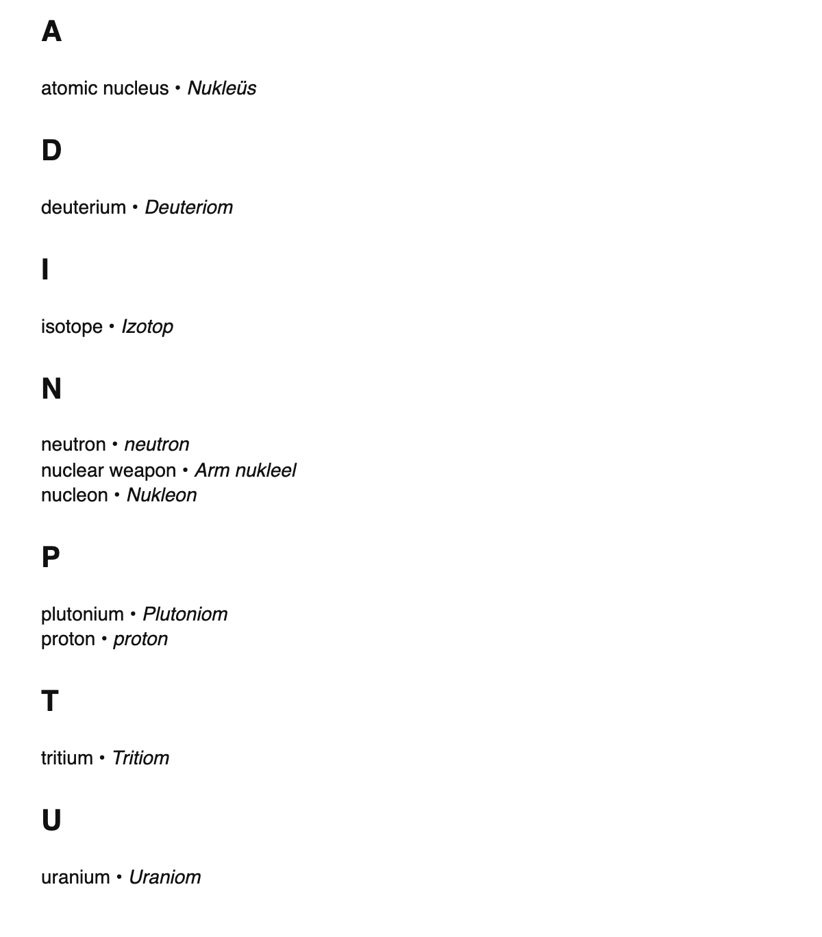 Nuclear physics terms in Breton