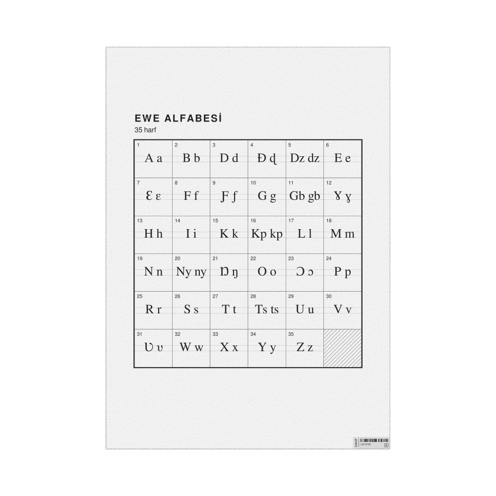 Leskoff Ewe Alphabet Chart, 23.4 x 33.1 in (59.4 x 84.1 cm, Poster / Wall Chart), Turkish-Labeled, image 1 of 2
