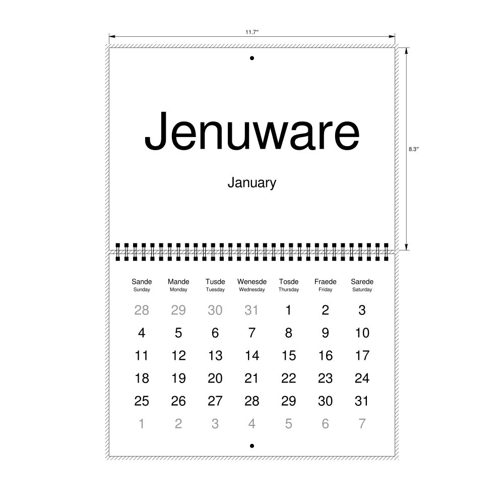 Leskoff 2026 Wall Calendar, Bislama/English-Labeled, Sunday-Start Layout, Wire-Bound, 11.7 x 8.3 in (29.7 x 21.0 cm), image 2 of 2