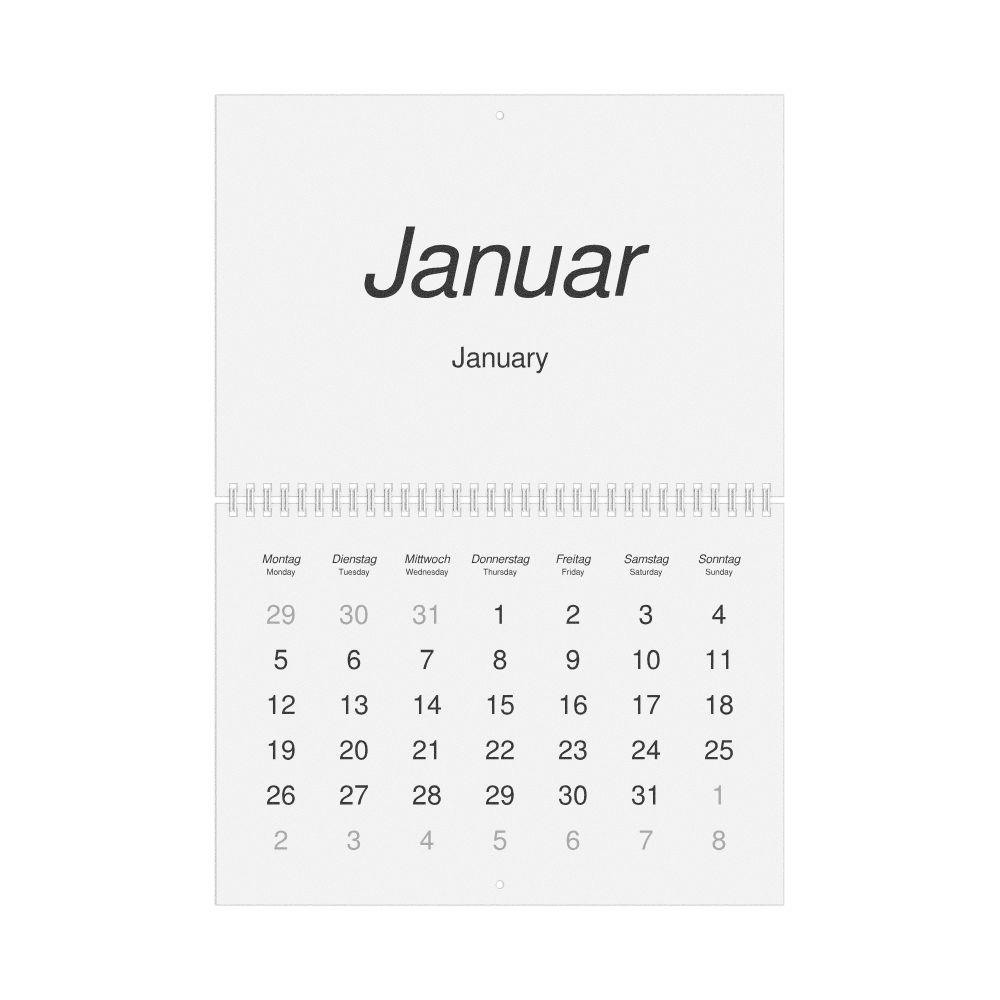 Leskoff 2026 Wall Calendar, German/English-Labeled, Monday-Start Layout, Wire-Bound, 11.7 x 8.3 in (29.7 x 21.0 cm), image 1 of 1