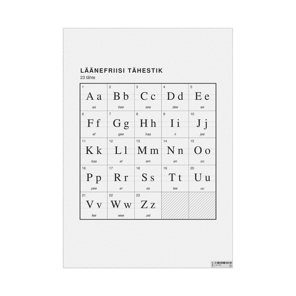 Leskoff West Frisian Alphabet Chart, 23.4 x 33.1 in (59.4 x 84.1 cm, Poster / Wall Chart), Estonian-Labeled, image 1 of 2