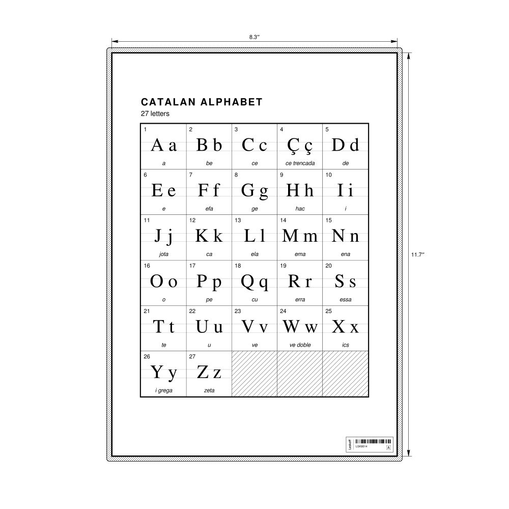 Leskoff Catalan Alphabet Chart, 8.3 x 11.7 in (21.0 x 29.7 cm, Desk Chart, Laminated), image 1 of 2