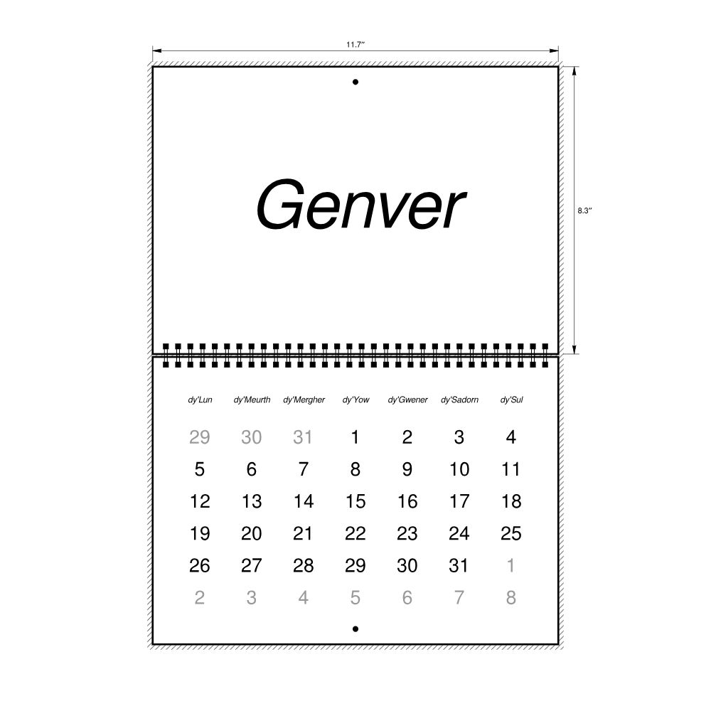Leskoff 2026 Wall Calendar, Cornish-Labeled, Monday-Start Layout, Wire-Bound, 11.7 x 8.3 in (29.7 x 21.0 cm), image 2 of 2