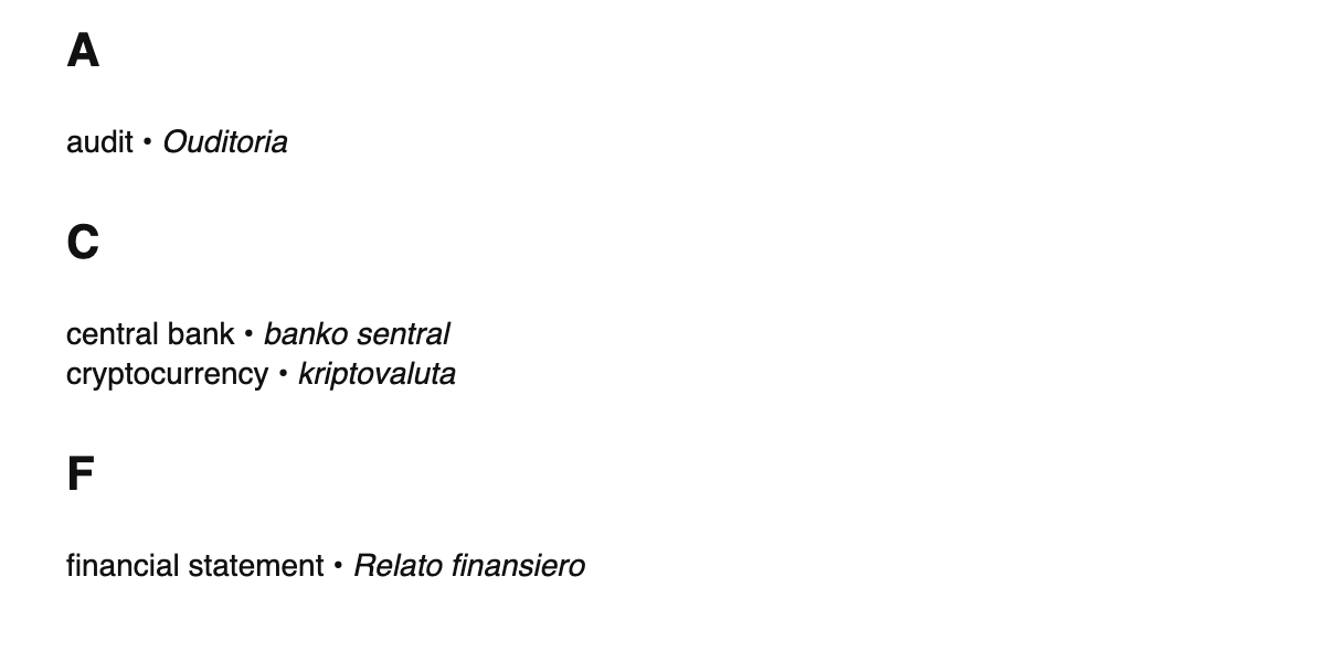 Finance terms in Papiamento
