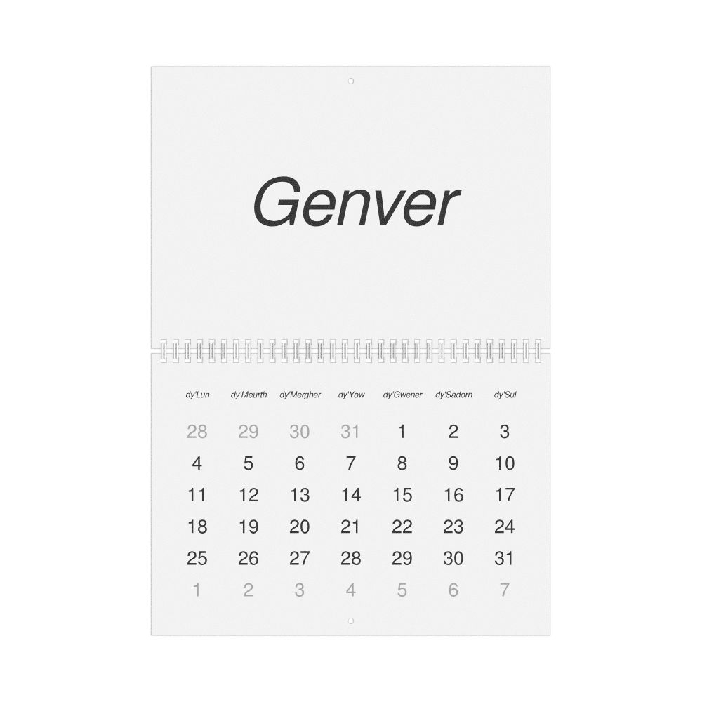 Leskoff 2027 Wall Calendar, Cornish-Labeled, Monday-Start Layout, Wire-Bound, 11.7 x 8.3 in (29.7 x 21.0 cm), image 1 of 1