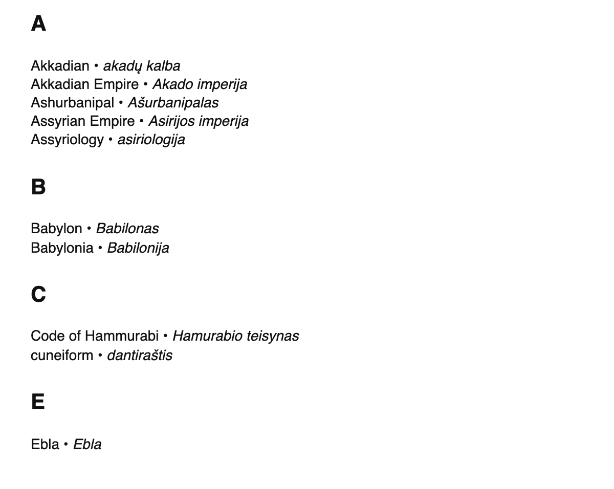 Assyriology terms in Lithuanian