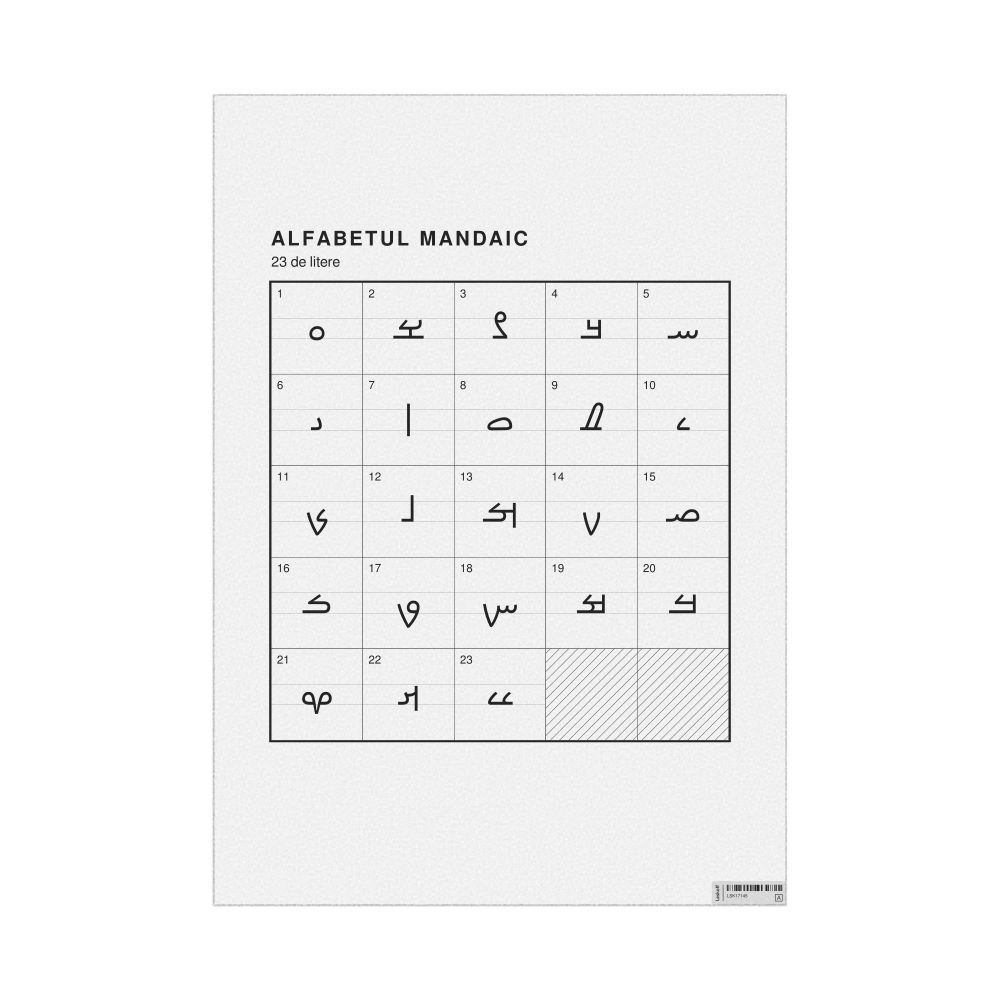 Leskoff Mandaic Alphabet Chart, 23.4 x 33.1 in (59.4 x 84.1 cm, Poster / Wall Chart), Romanian-Labeled, image 1 of 2