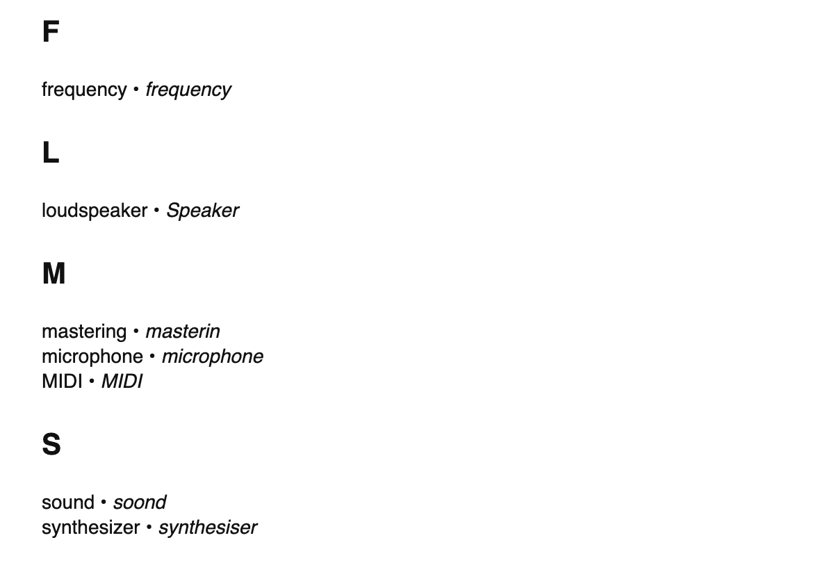Audio engineering terms in Scots