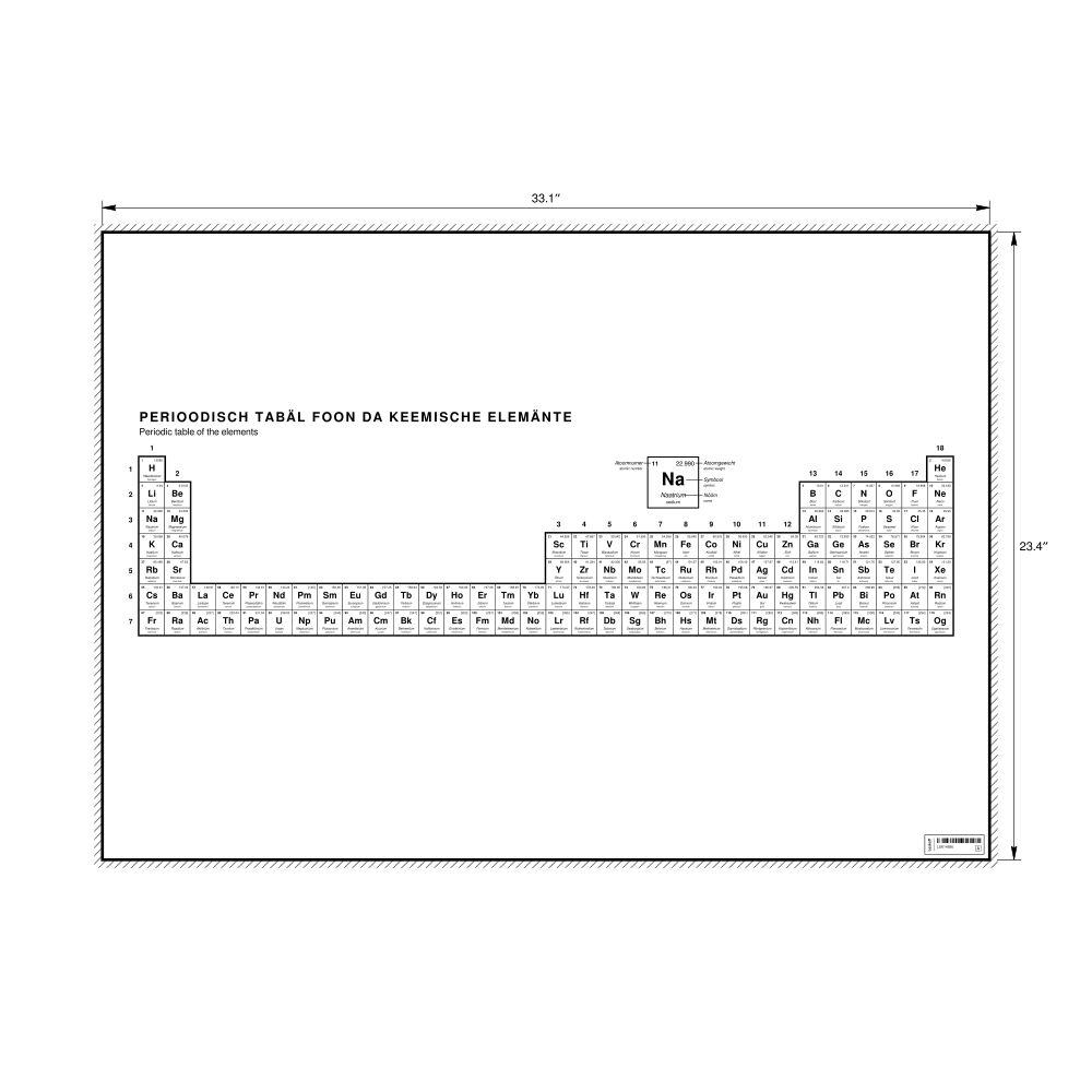Leskoff Periodic Table Chart, 33.1 x 23.4 in (84.1 x 59.4 cm, Poster / Wall Chart), 32-Column Layout, North Frisian/English-Labeled, image 1 of 2