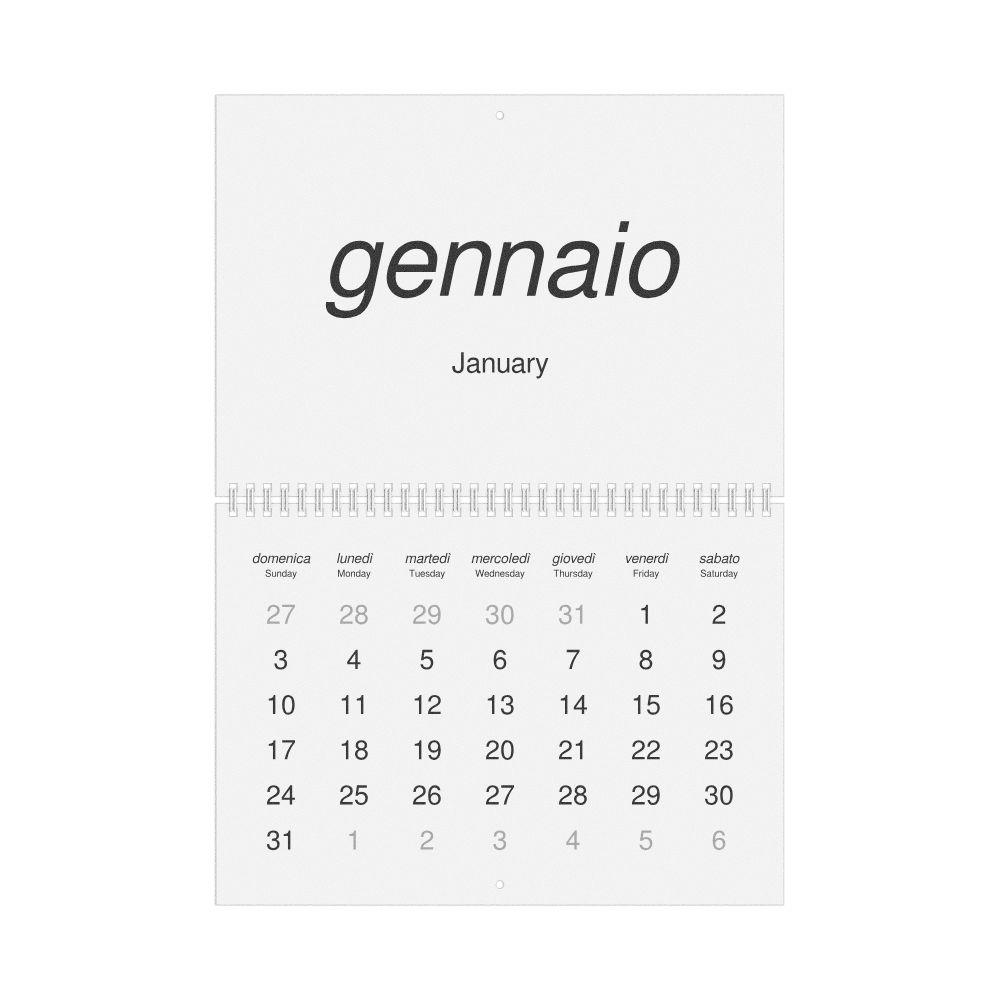 Leskoff 2027 Wall Calendar, Italian/English-Labeled, Sunday-Start Layout, Wire-Bound, 11.7 x 8.3 in (29.7 x 21.0 cm), image 1 of 1
