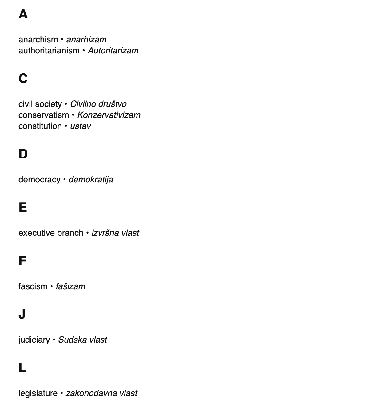 Political science terms in Bosnian