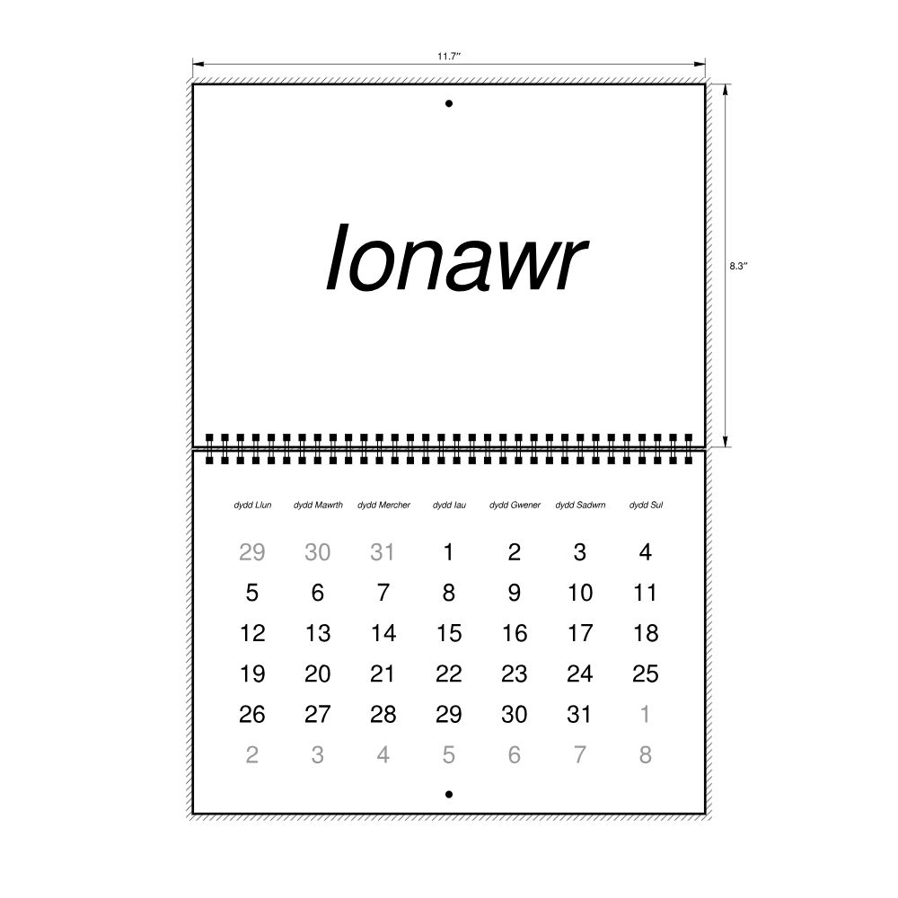 Leskoff 2026 Wall Calendar, Welsh-Labeled, Monday-Start Layout, Wire-Bound, 11.7 x 8.3 in (29.7 x 21.0 cm), image 2 of 2
