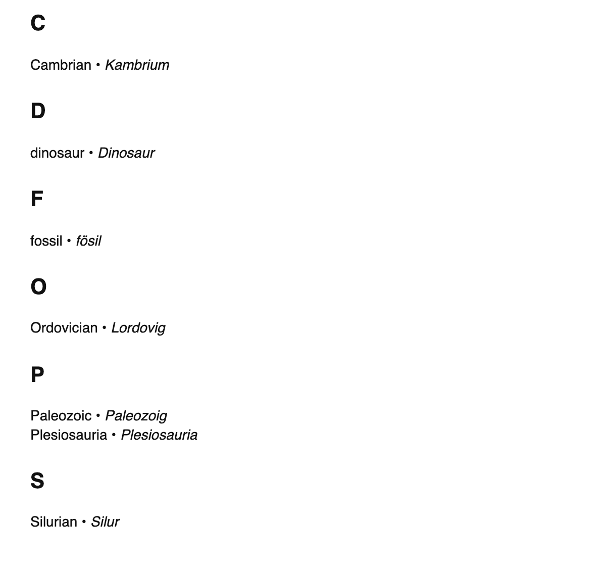 Paleontology terms in Volapük
