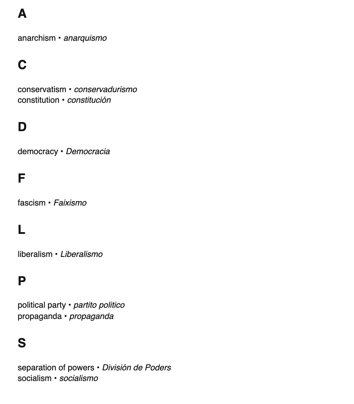 Political science terms in Aragonese