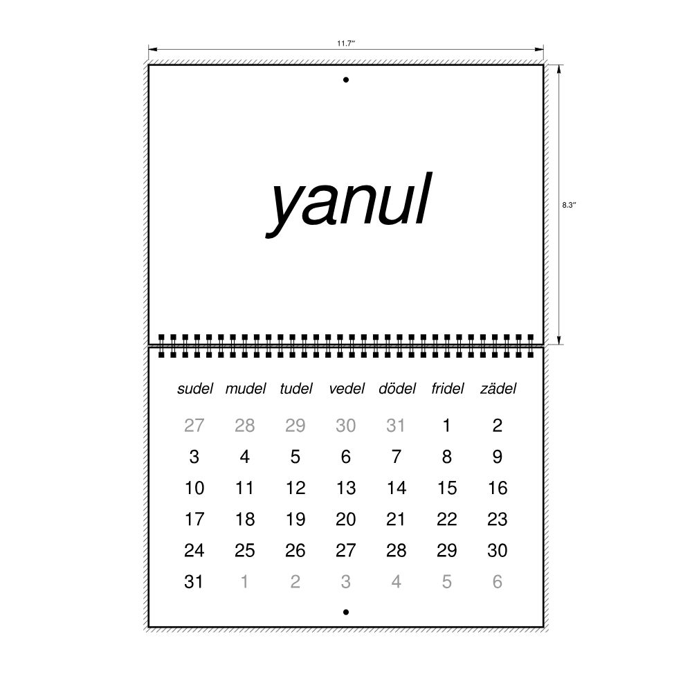 Leskoff 2027 Wall Calendar, Volapük-Labeled, Sunday-Start Layout, Wire-Bound, 11.7 x 8.3 in (29.7 x 21.0 cm), image 2 of 2