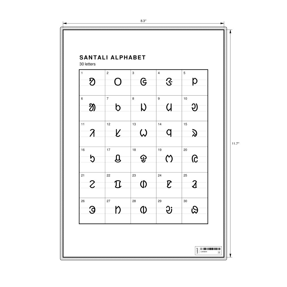 Leskoff Santali Alphabet Chart, 8.3 x 11.7 in (21.0 x 29.7 cm, Desk Chart, Laminated), image 1 of 2