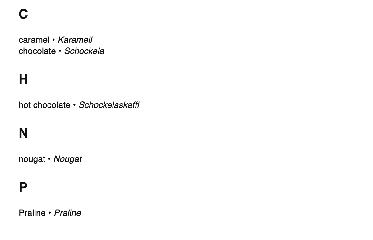 Chocolate terms in Luxembourgish