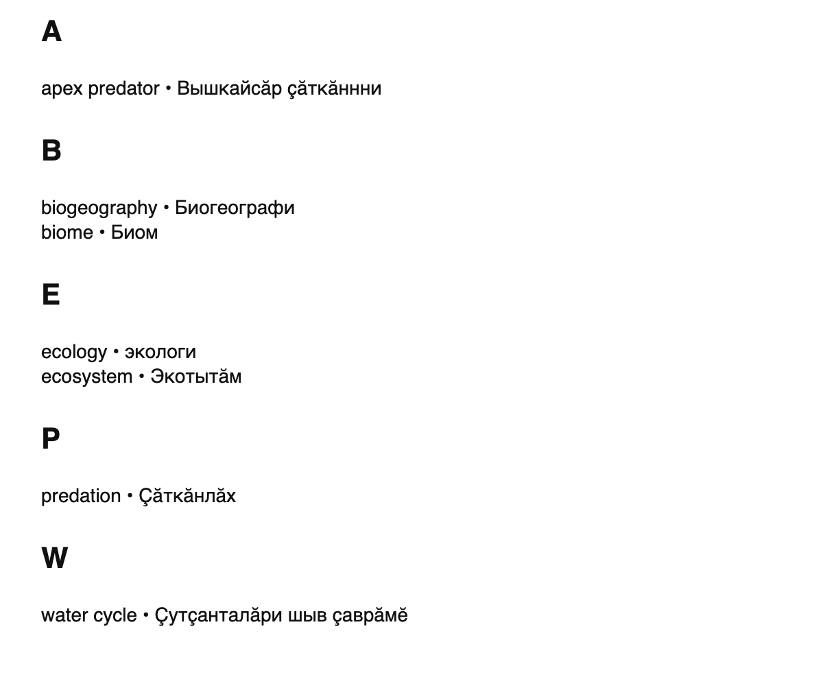 Ecology terms in Chuvash