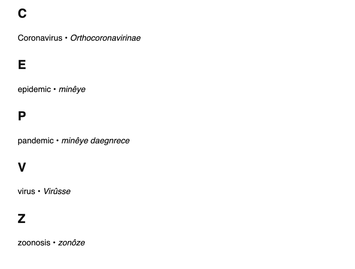 Virology terms in Walloon