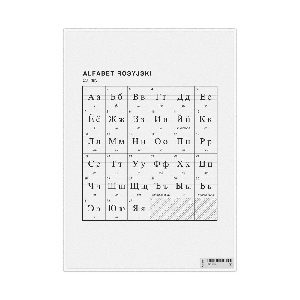 Leskoff Russian Alphabet Chart, 8.3 x 11.7 in (21.0 x 29.7 cm, Desk Chart, Laminated), Polish-Labeled, image 1 of 2