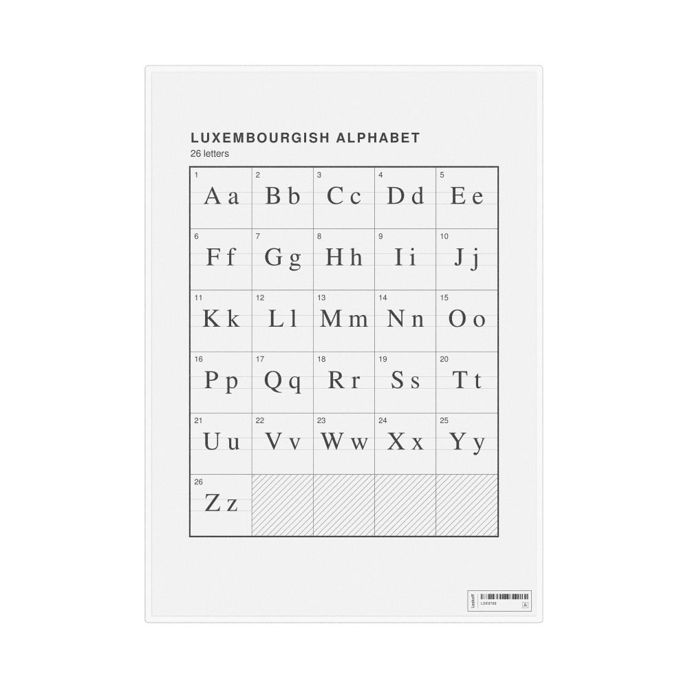 Leskoff Luxembourgish Alphabet Chart, 8.3 x 11.7 in (21.0 x 29.7 cm, Desk Chart, Laminated), image 1 of 2