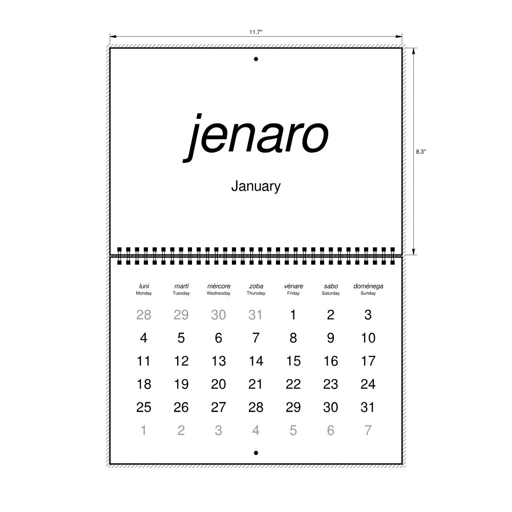 Leskoff 2027 Wall Calendar, Venetian/English-Labeled, Monday-Start Layout, Wire-Bound, 11.7 x 8.3 in (29.7 x 21.0 cm), image 2 of 2