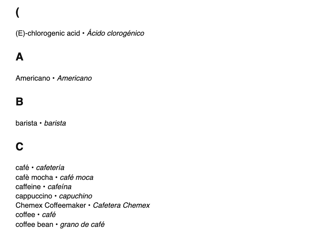Coffee terms in Spanish