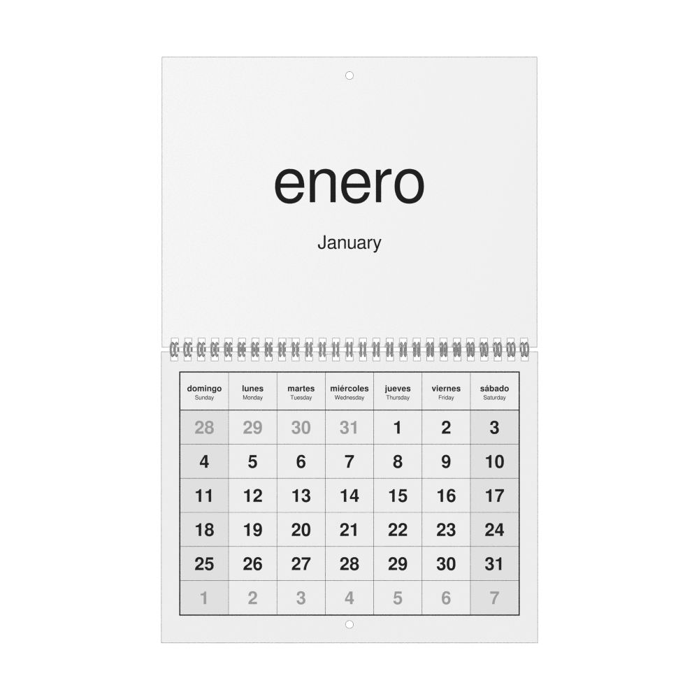 Leskoff 2026 Wall Calendar, Spanish/English-Labeled, Sunday-Start Layout, Wire-Bound, 11 x 8.5 in (27.9 x 21.6 cm), image 1 of 1
