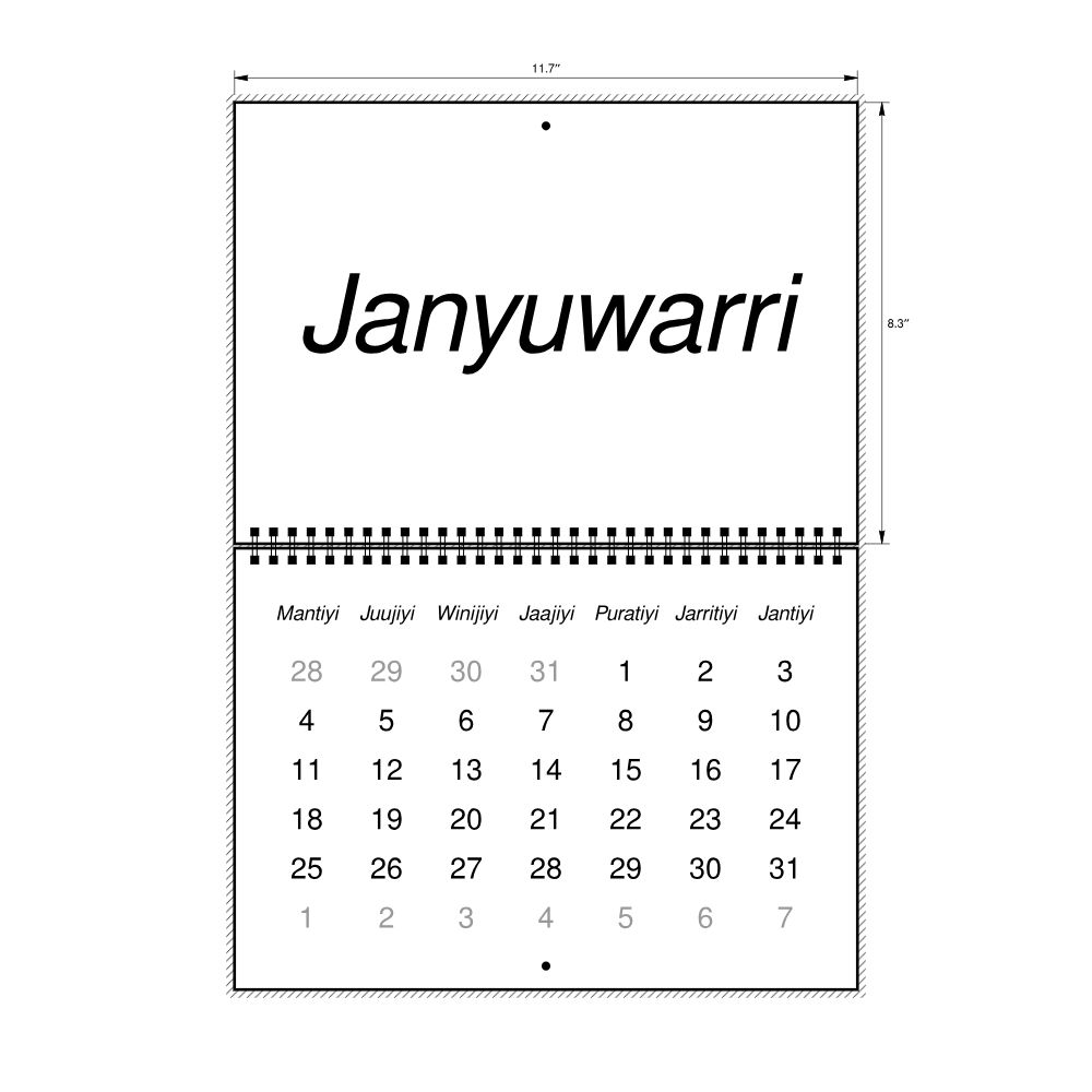 Leskoff 2027 Wall Calendar, Warlpiri-Labeled, Monday-Start Layout, Wire-Bound, 11.7 x 8.3 in (29.7 x 21.0 cm), image 2 of 2