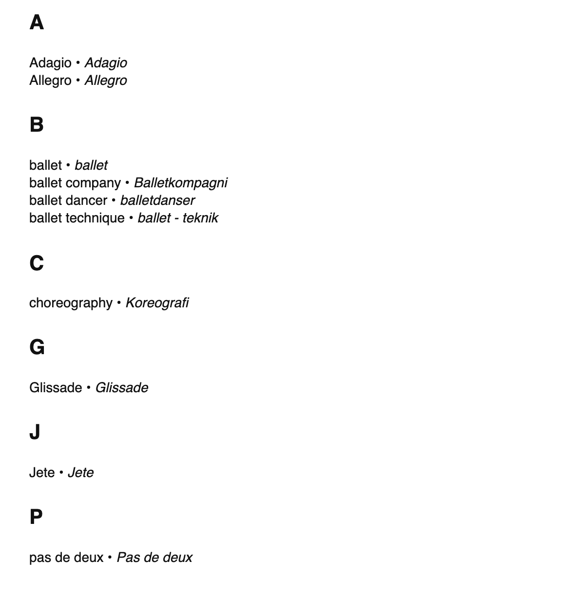 Ballet terms in Danish