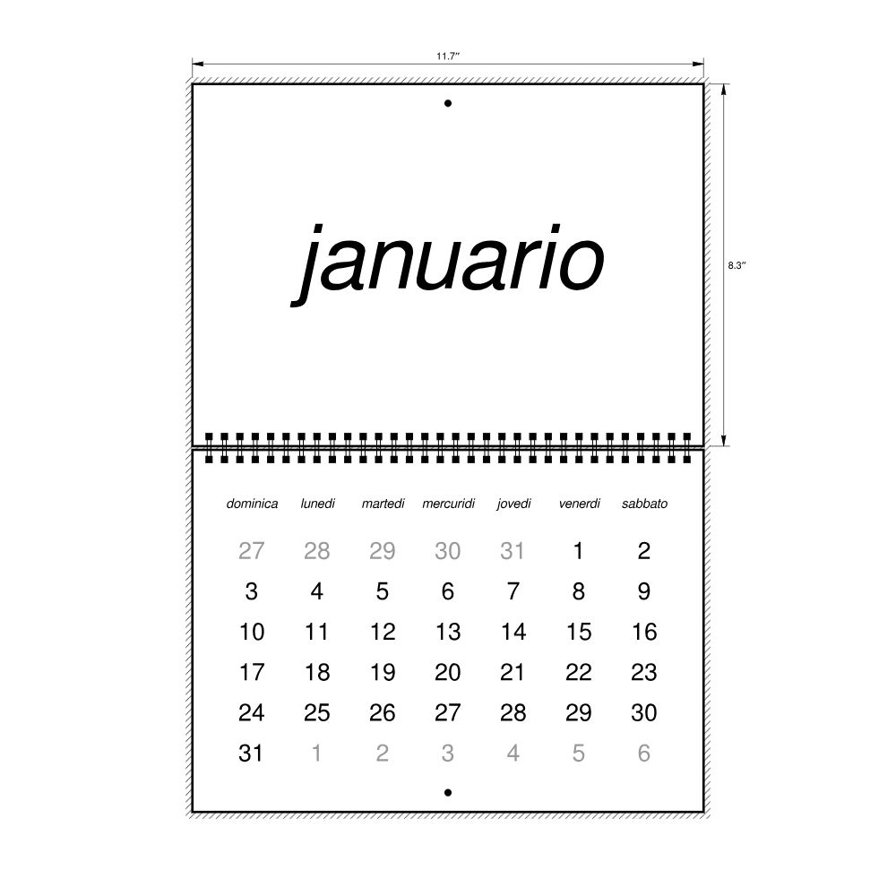 Leskoff 2027 Wall Calendar, Interlingua-Labeled, Sunday-Start Layout, Wire-Bound, 11.7 x 8.3 in (29.7 x 21.0 cm), image 2 of 2