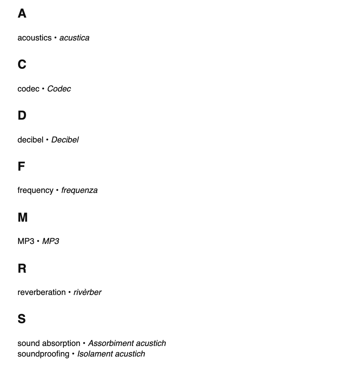 Audio engineering terms in Lombard
