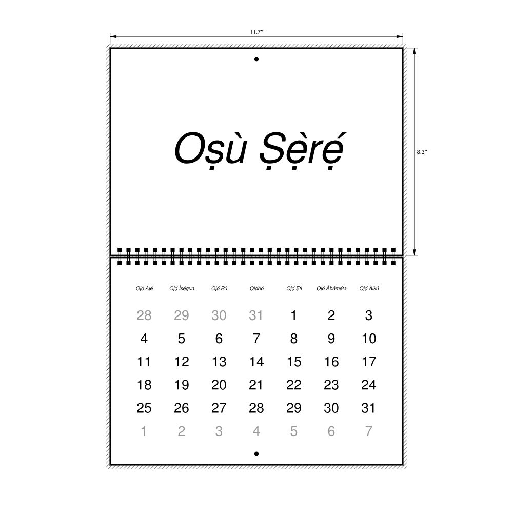 Leskoff 2027 Wall Calendar, Yoruba-Labeled, Monday-Start Layout, Wire-Bound, 11.7 x 8.3 in (29.7 x 21.0 cm), image 2 of 2