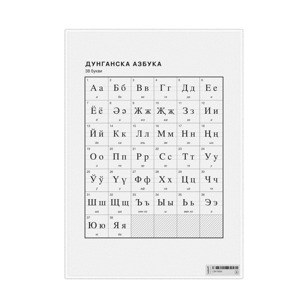 Leskoff Dungan Alphabet Chart, 8.3 x 11.7 in (21.0 x 29.7 cm, Desk Chart, Laminated), Macedonian-Labeled, image 1 of 2