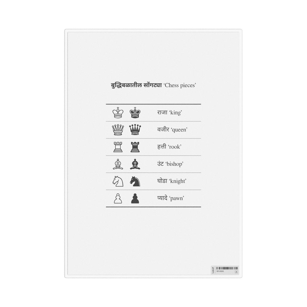 Leskoff Chess Pieces in Marathi, Desk Chart, 8.3 x 11.7 in (21.0 x 29.7 cm), image 1 of 1